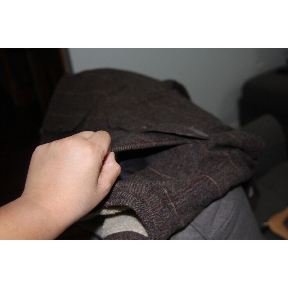 VTG Woolrich Wool Herringbone Check Brown Men's Vest‎ Sherpa Lined Sz XL Grandpa - Picture 13 of 16